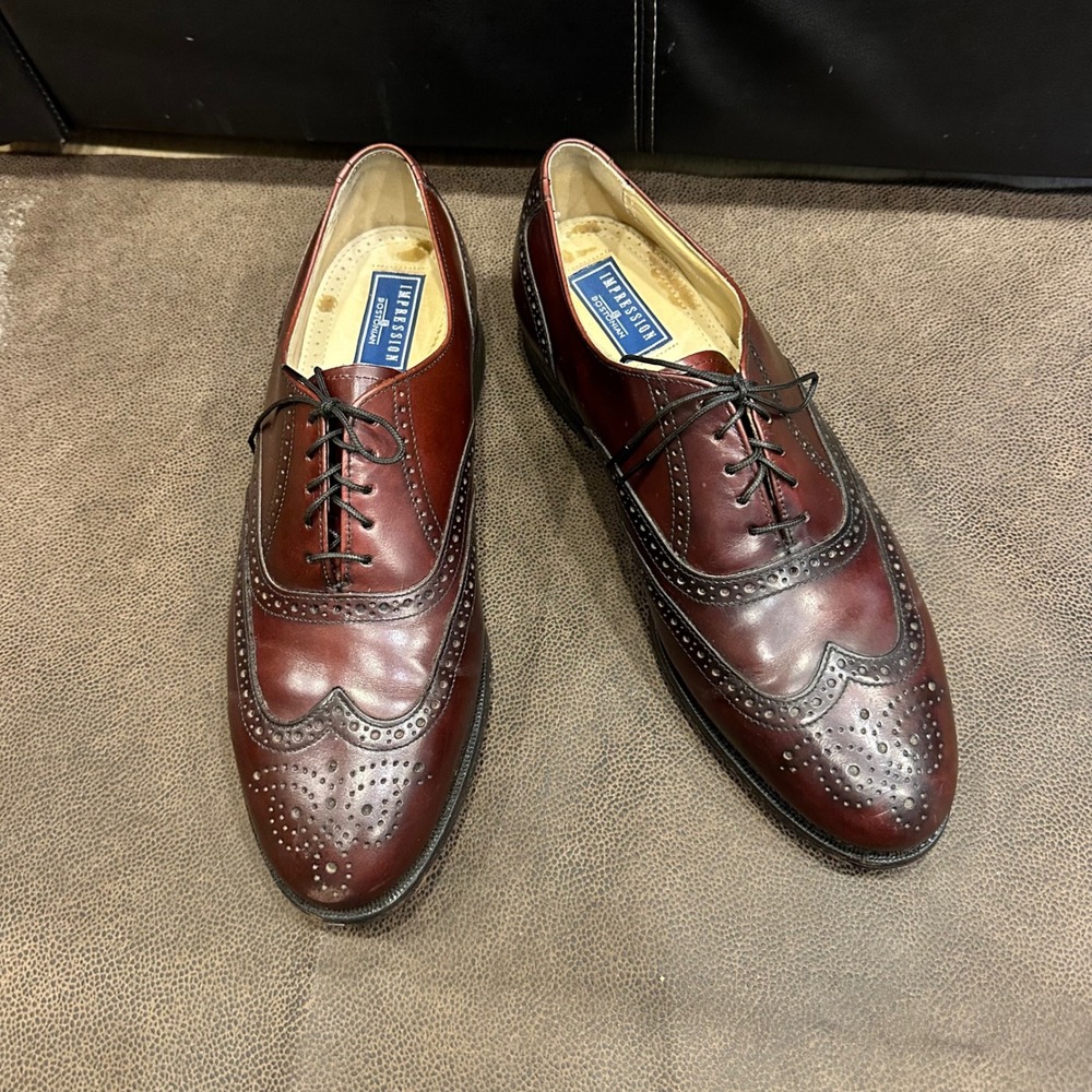 Bostonian Leather Oxford Wingtips Men's Size 9.5D Impressions Full Broguing